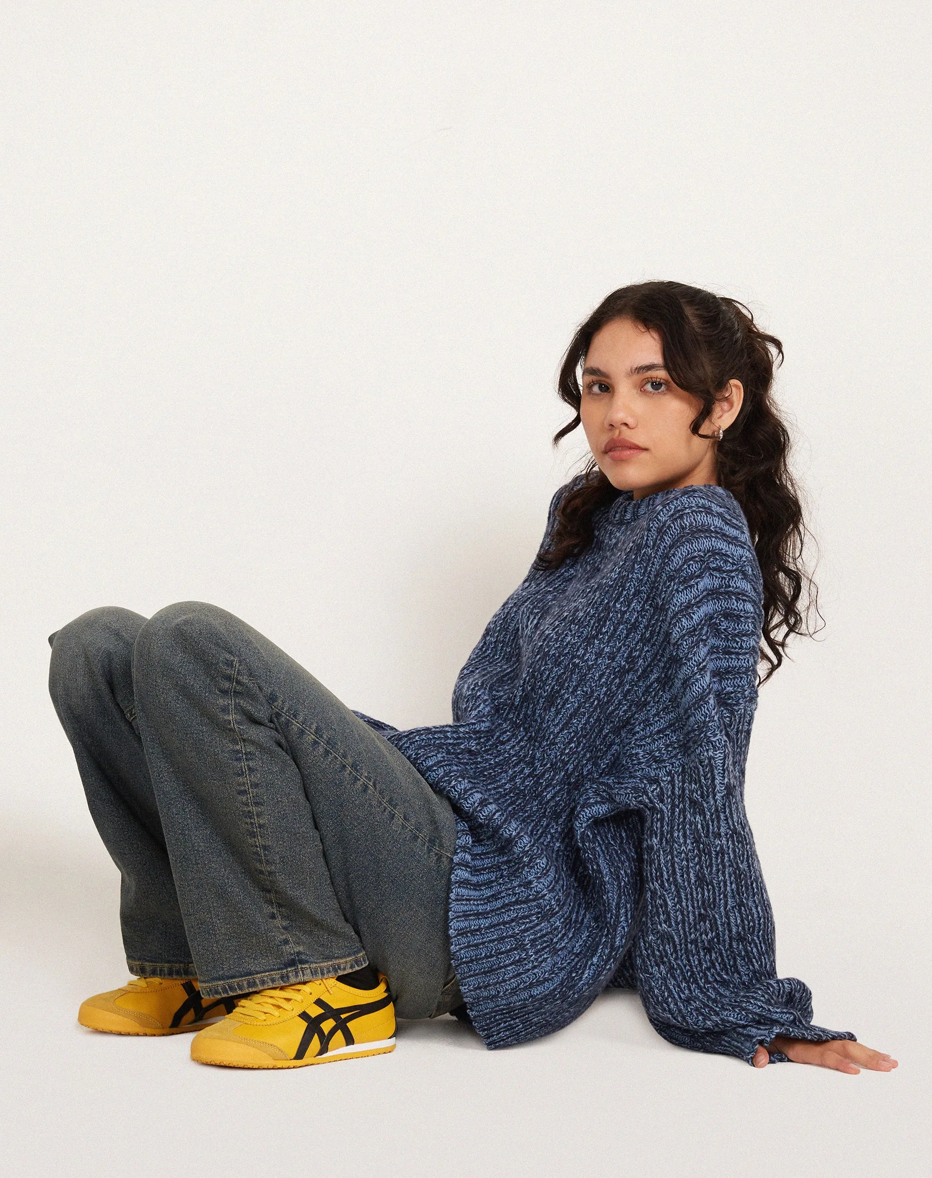 Amieta Knitted Jumper in Two Tone Blue