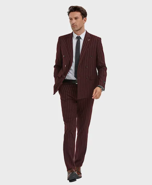 Burgundy Pinstripe Double Breasted Suit