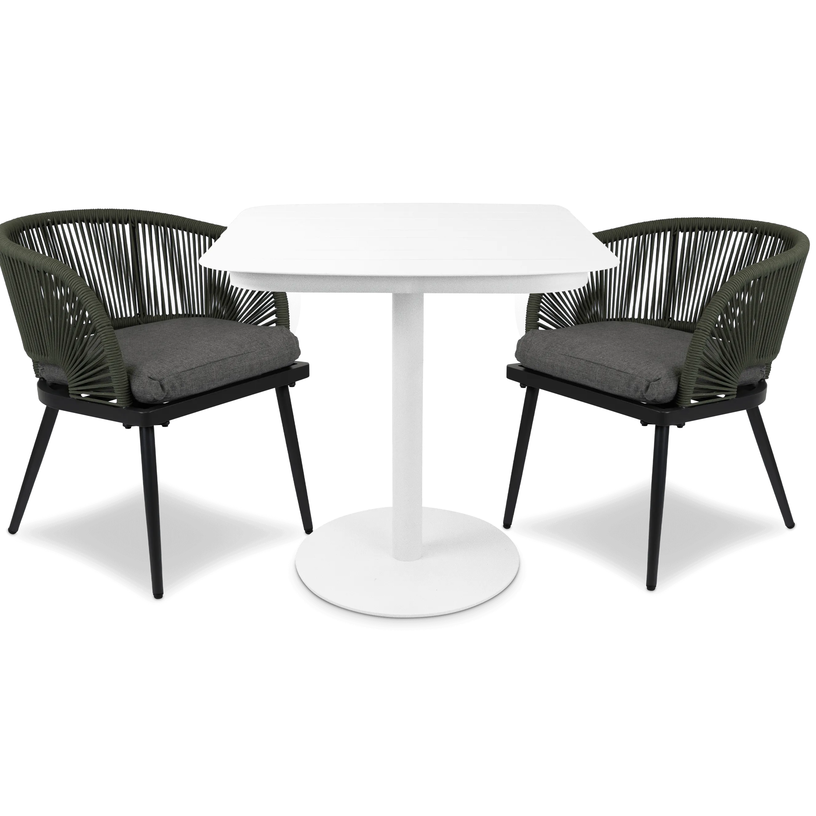 Cafe Collection Square 3pc Dining Suite in Arctic White with Rope Chairs