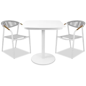 Cafe Collection Square 3pc Dining Suite in Arctic White with Rope Chairs