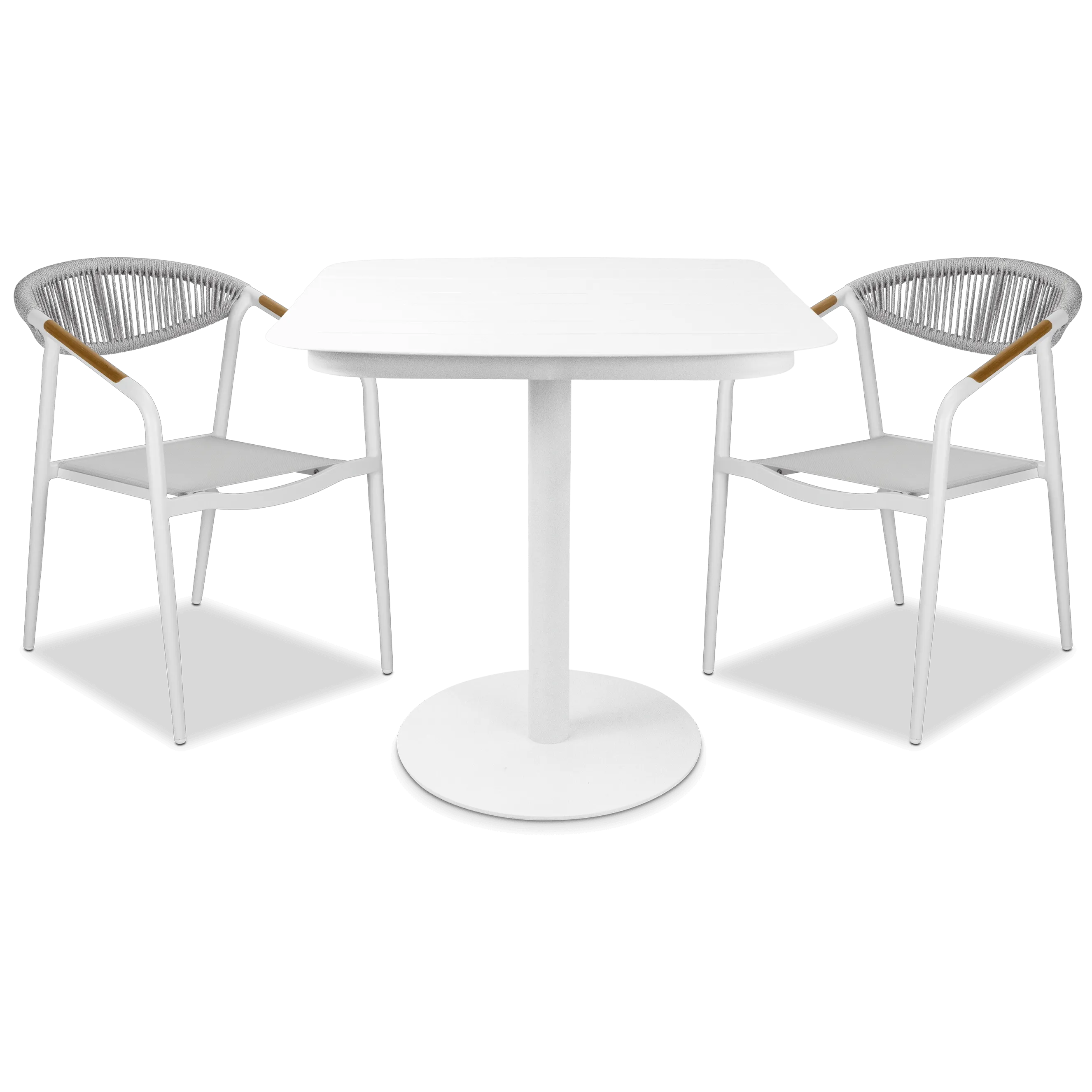 Cafe Collection Square 3pc Dining Suite in Arctic White with Rope Chairs