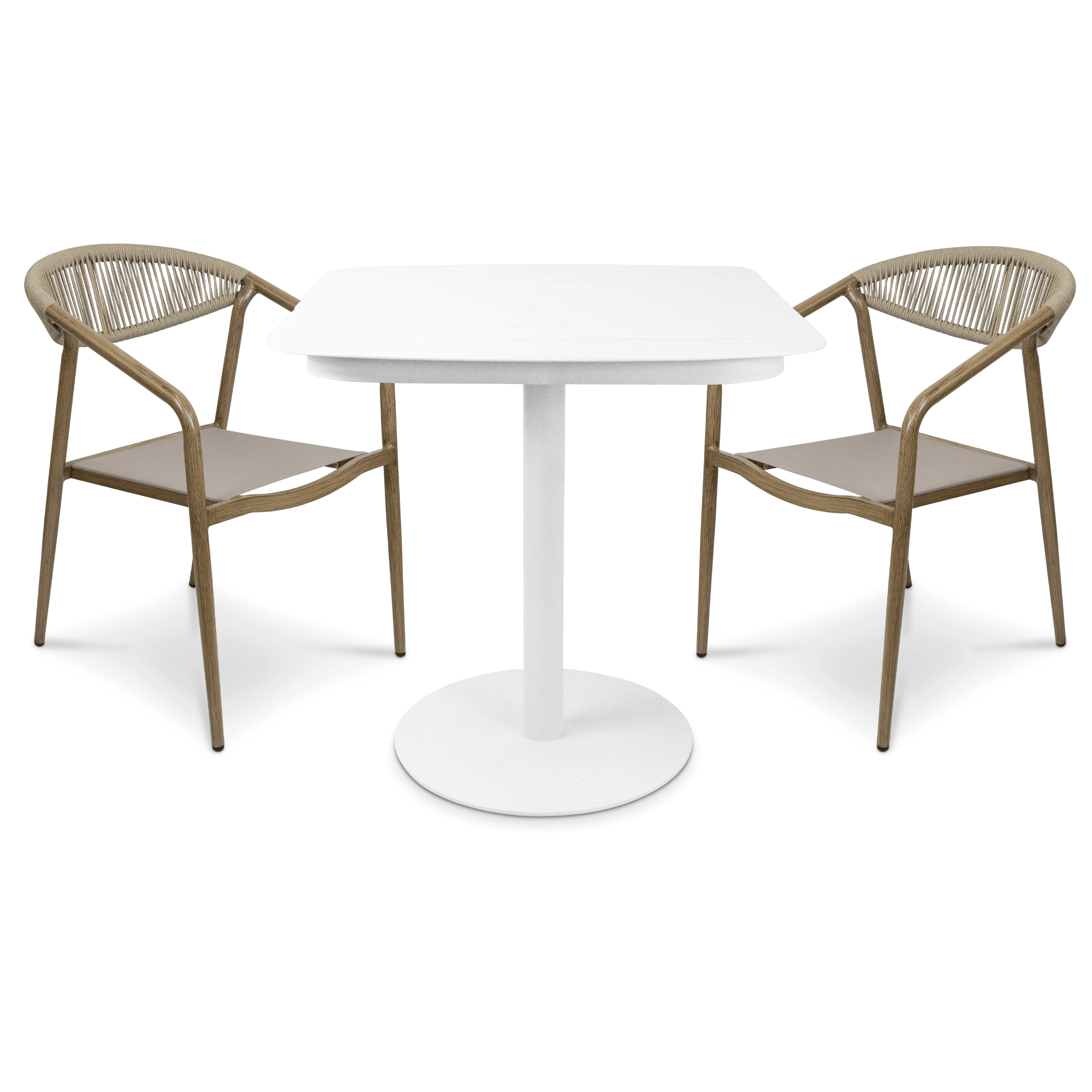 Cafe Collection Square 3pc Dining Suite in Arctic White with Rope Chairs