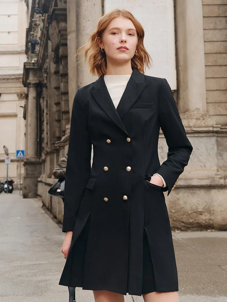 Double-Breasted Woolen Blazer Dress