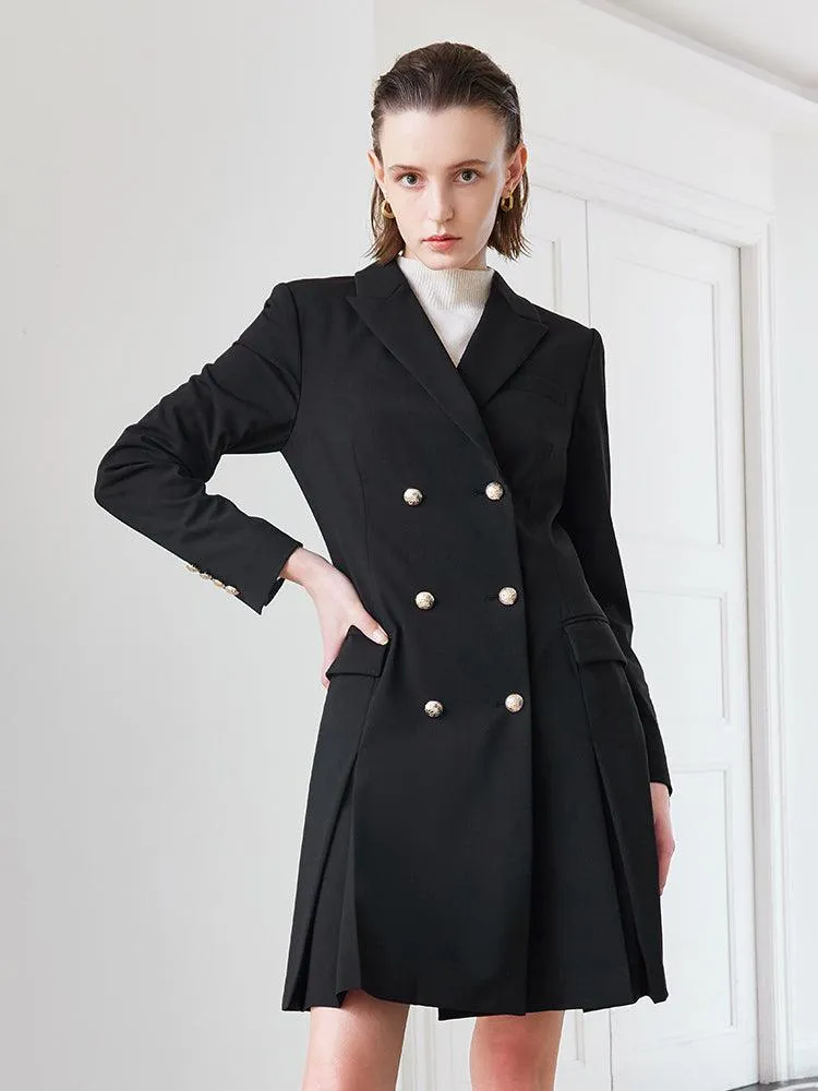 Double-Breasted Woolen Blazer Dress