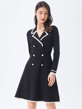 Fitted Double-Breasted Lapel Collar Mini Dress