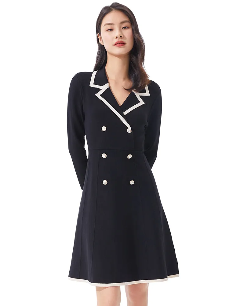 Fitted Double-Breasted Lapel Collar Mini Dress