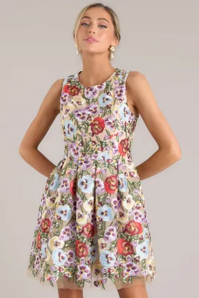 Garden Bloom Natural Floral Embroidered Mini Dress