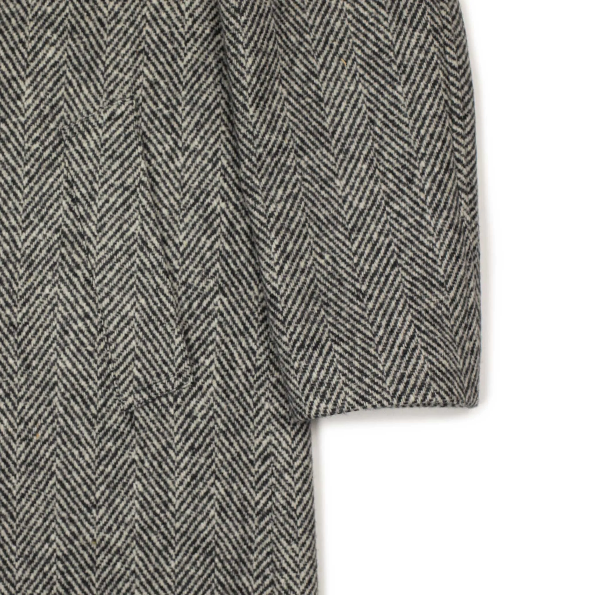 Giorgio double breasted overcoat in grey and black broken herringbone wool