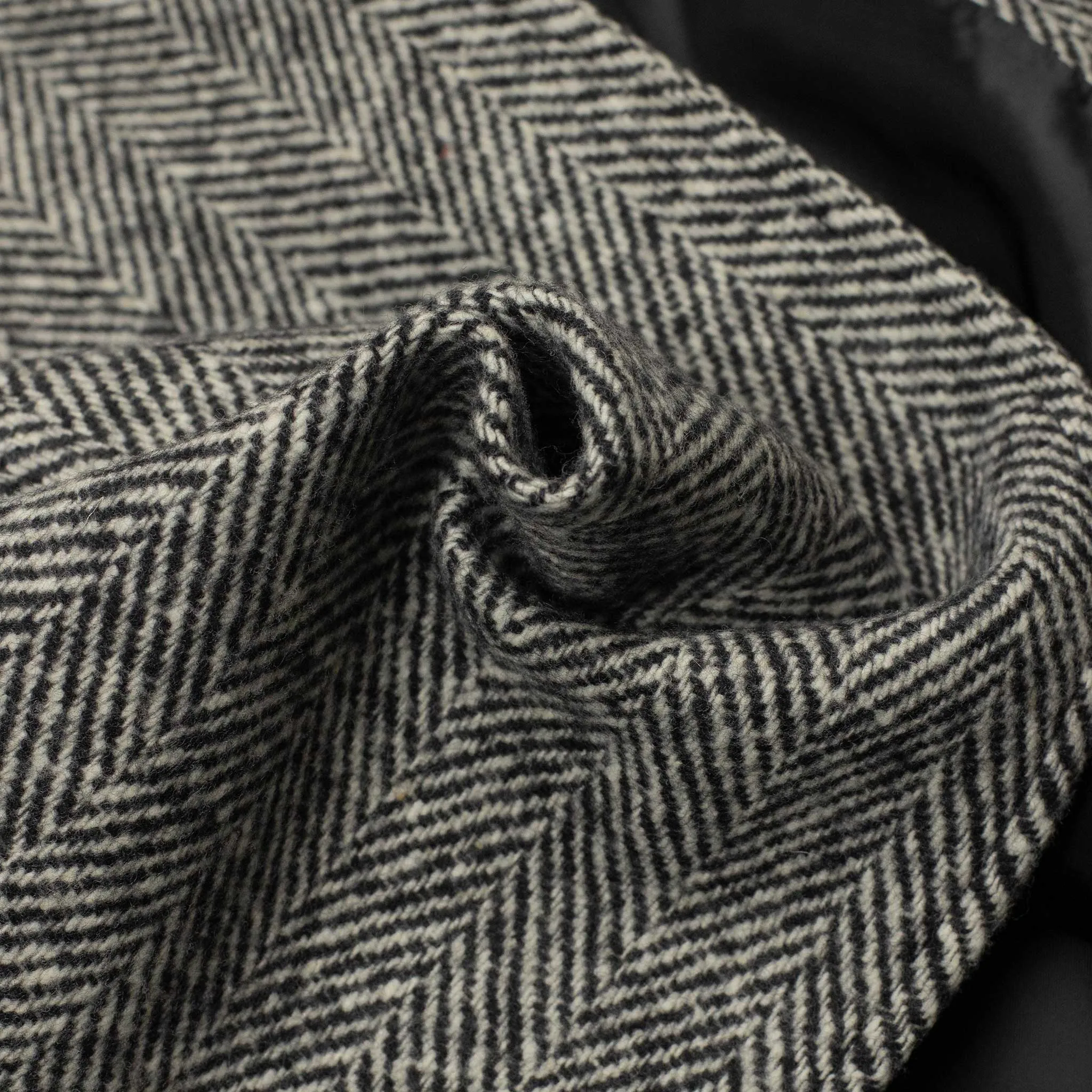 Giorgio double breasted overcoat in grey and black broken herringbone wool