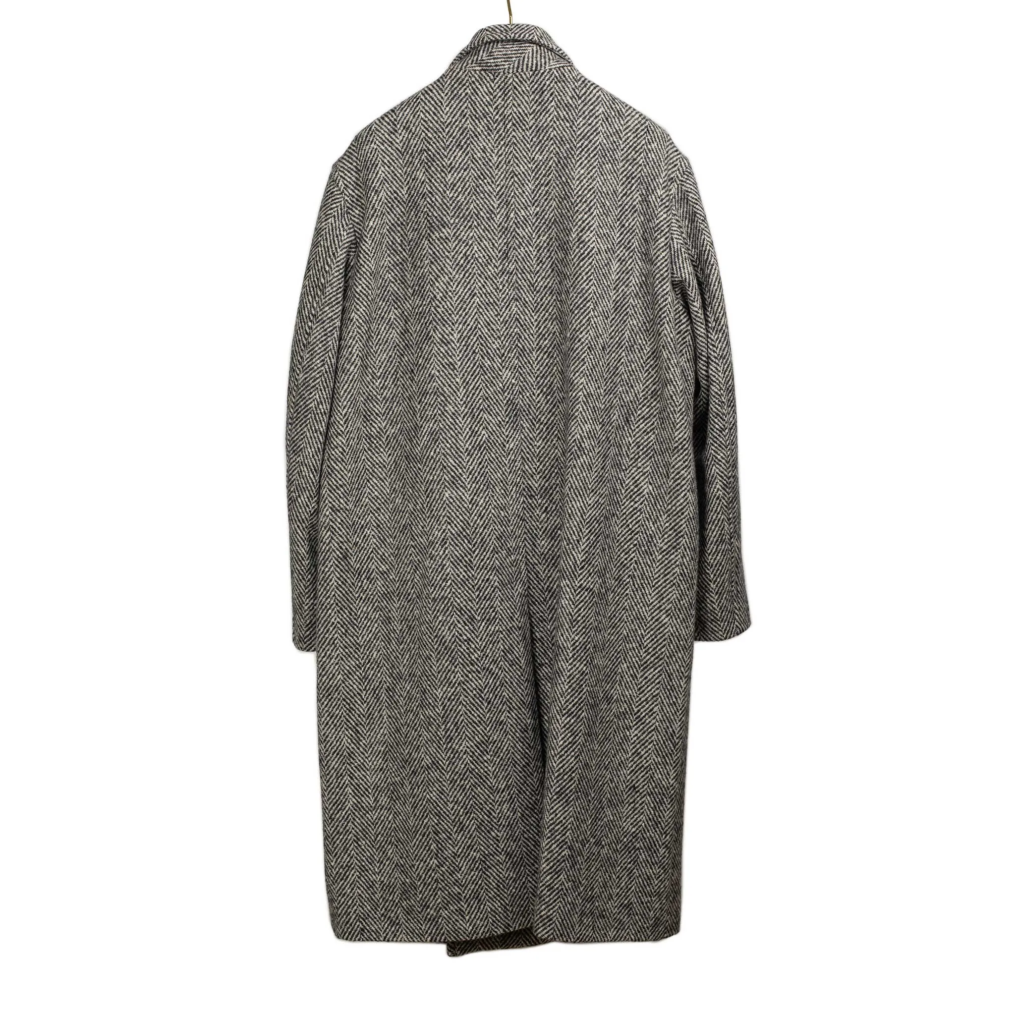 Giorgio double breasted overcoat in grey and black broken herringbone wool