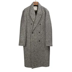 Giorgio double breasted overcoat in grey and black broken herringbone wool