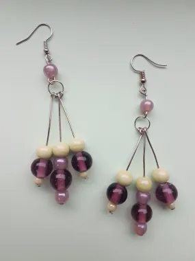 Green Purple Lilac Bead Silver Earrings