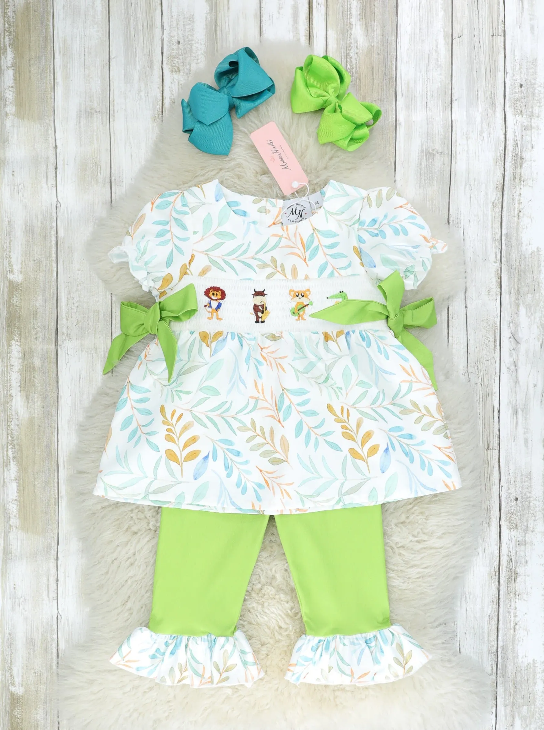 Jazzy Zoo Friends Smocked Bow Outfit