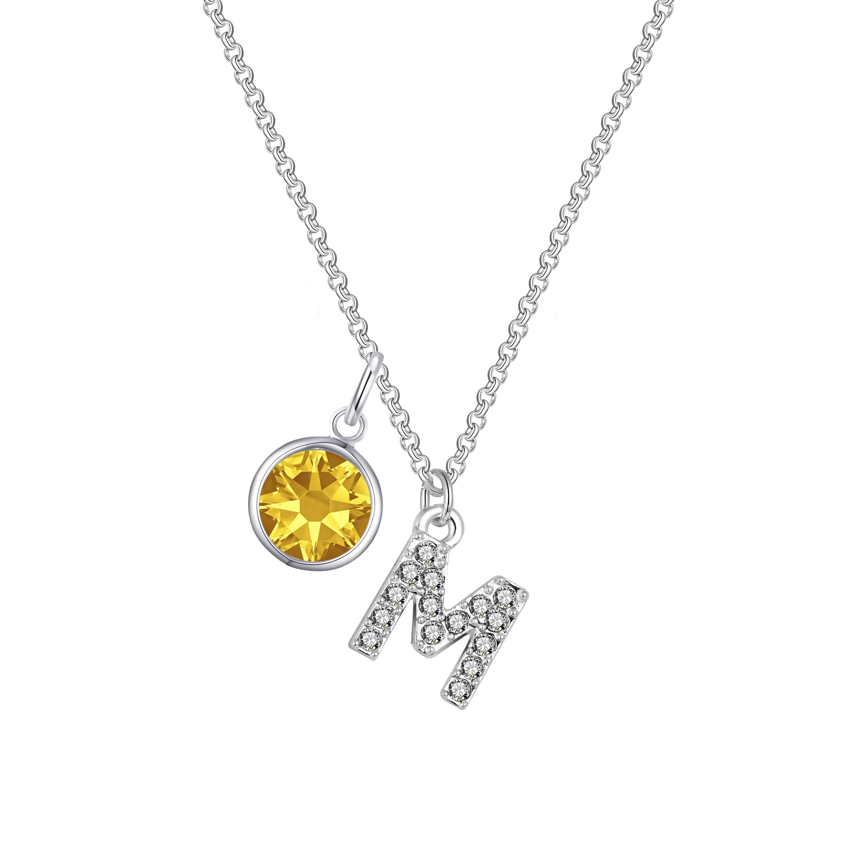 Pave Initial M Necklace with Birthstone Charm Created with Zircondia® Crystals