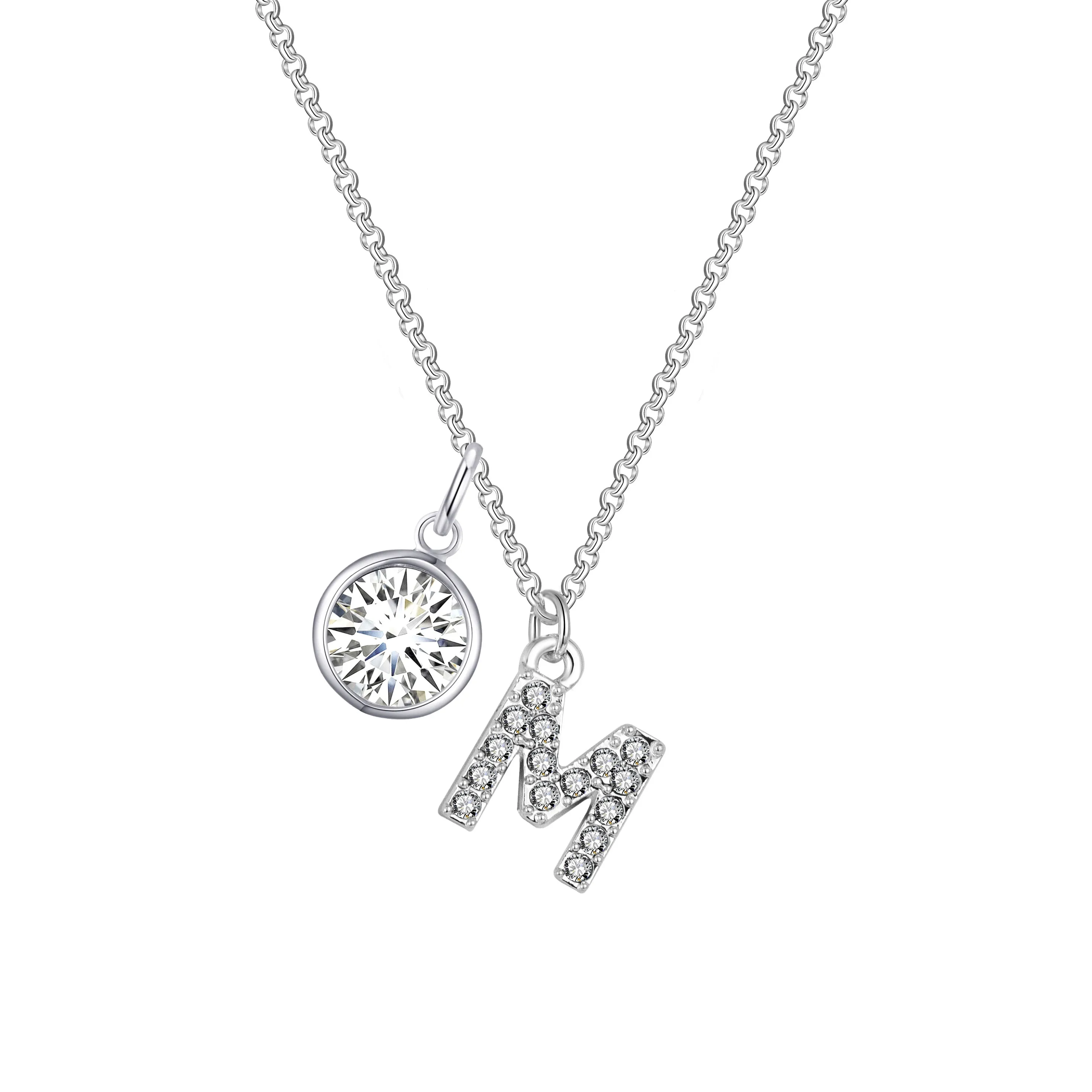 Pave Initial M Necklace with Birthstone Charm Created with Zircondia® Crystals