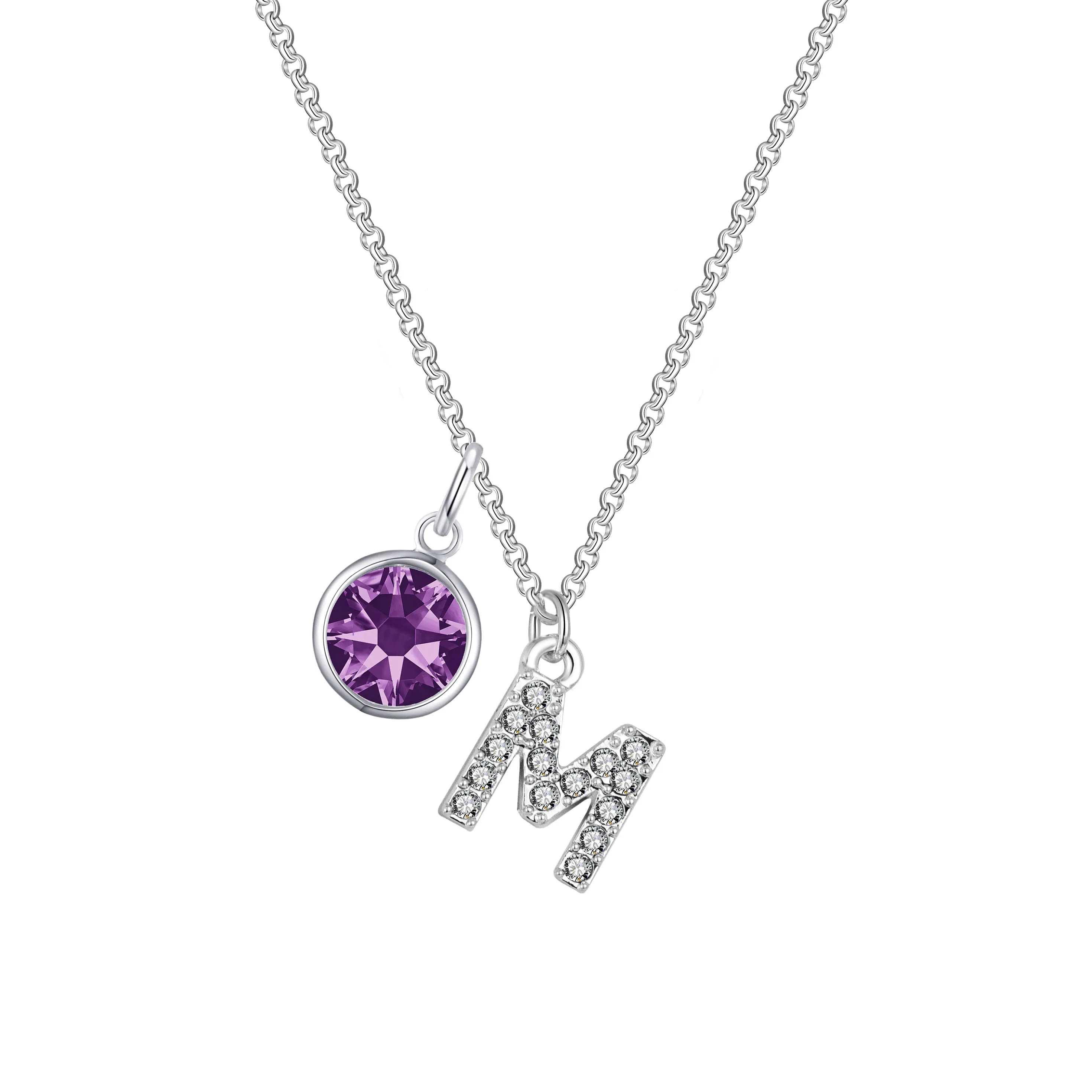 Pave Initial M Necklace with Birthstone Charm Created with Zircondia® Crystals