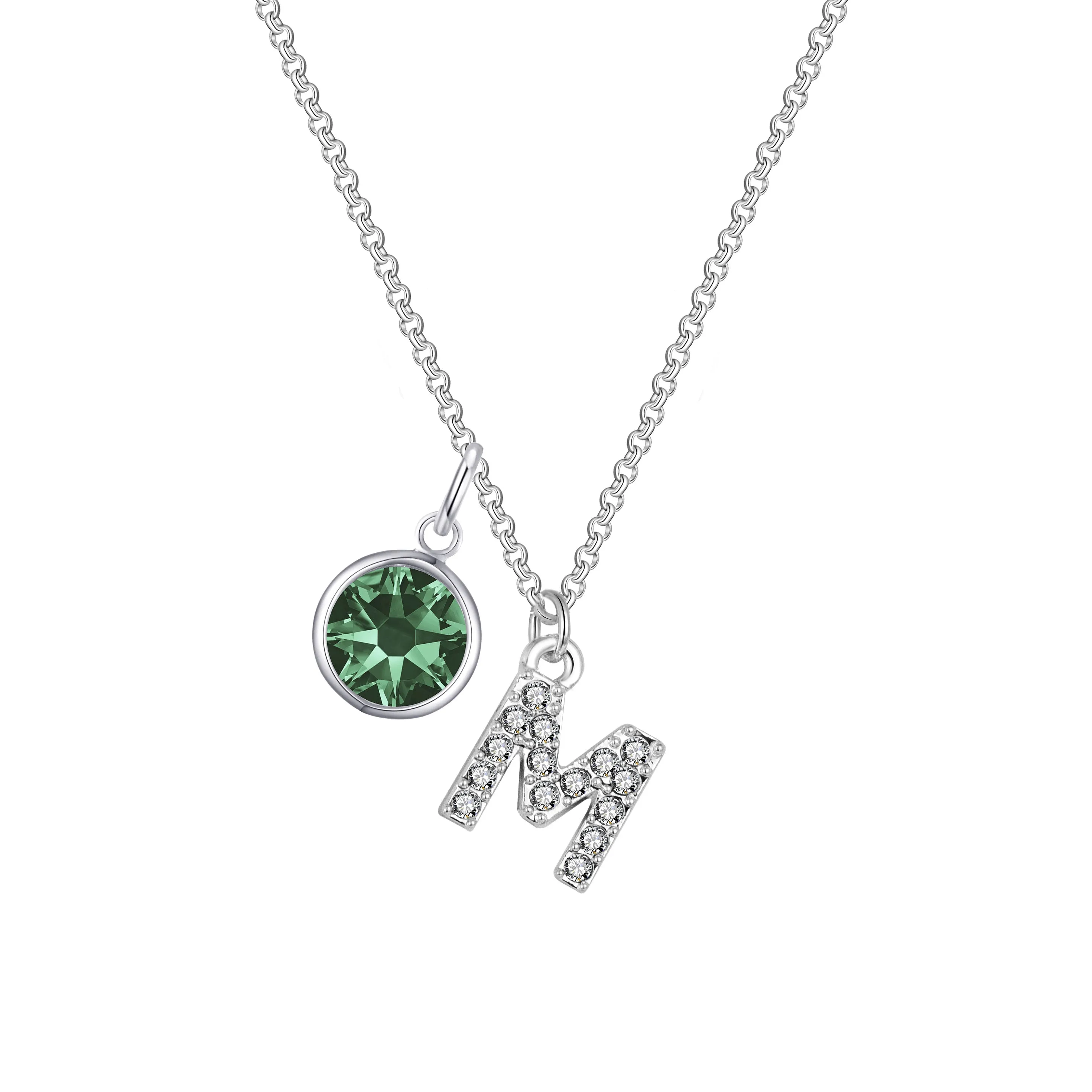 Pave Initial M Necklace with Birthstone Charm Created with Zircondia® Crystals