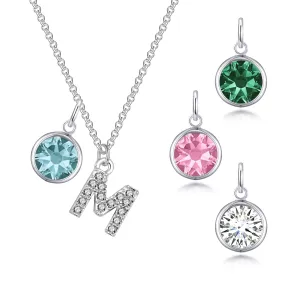 Pave Initial M Necklace with Birthstone Charm Created with Zircondia® Crystals