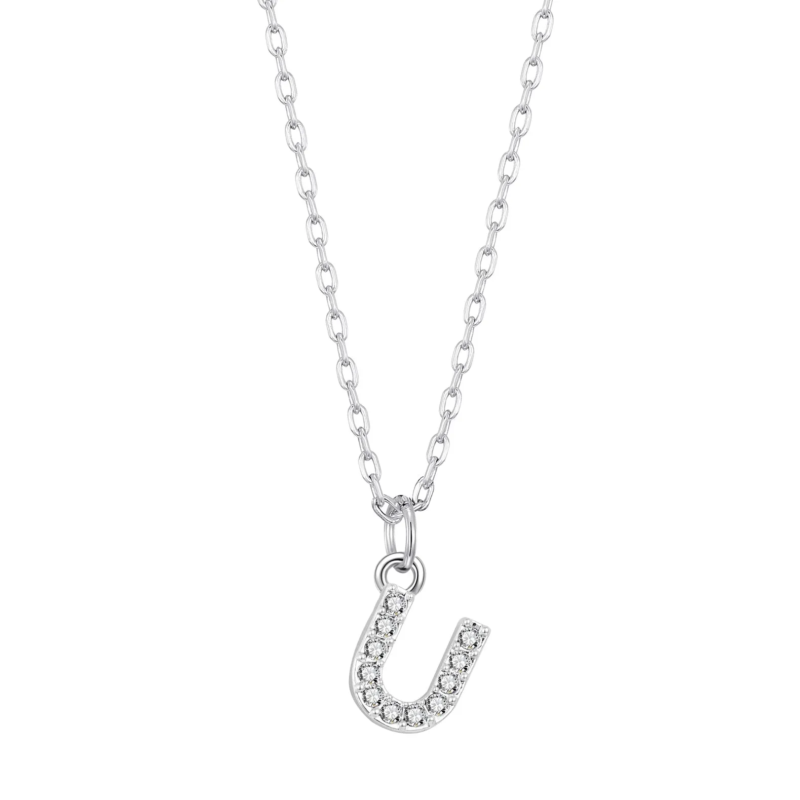 Pave Initial Necklace Letter U Created with Zircondia® Crystals