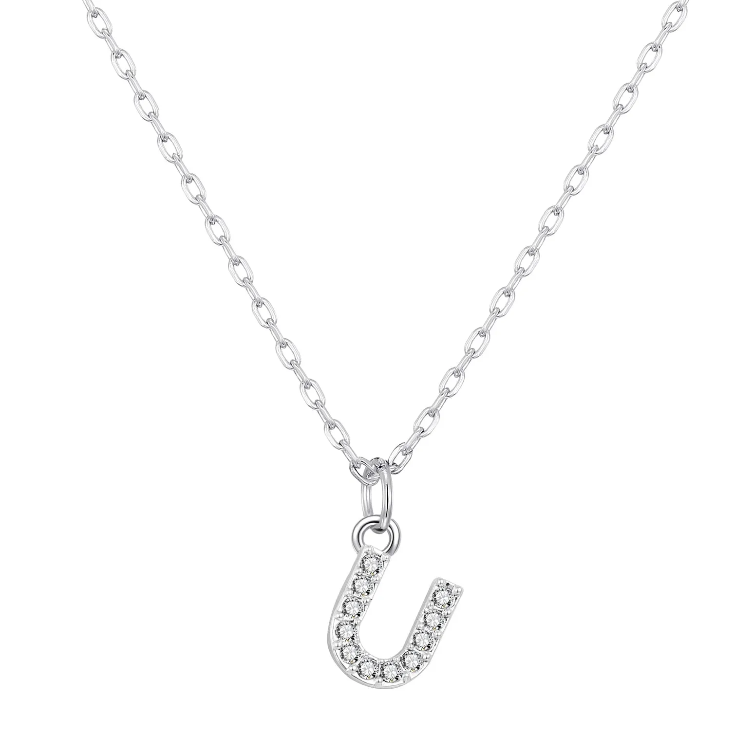 Pave Initial Necklace Letter U Created with Zircondia® Crystals