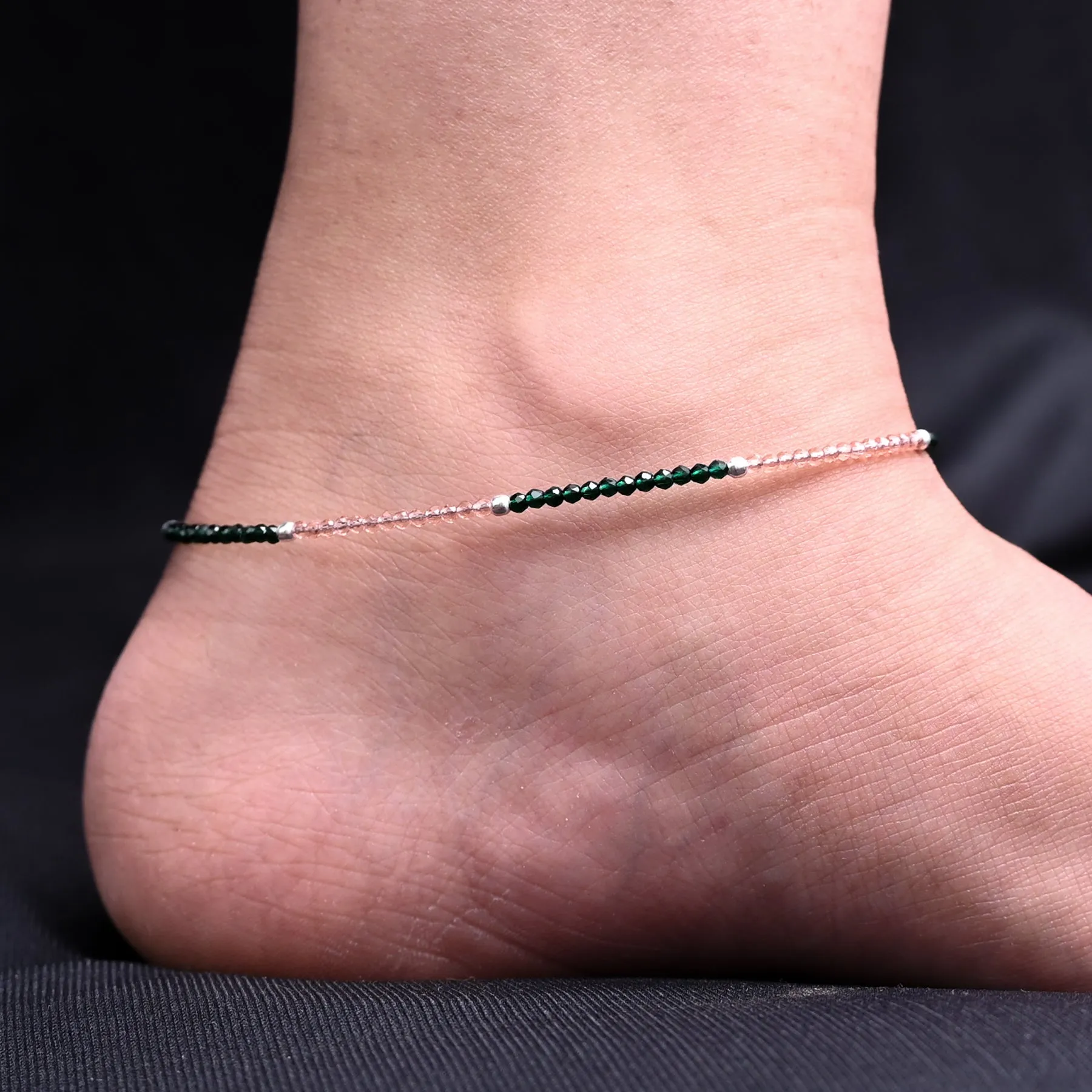 Silver Classical Textured Beads Girls Anklet