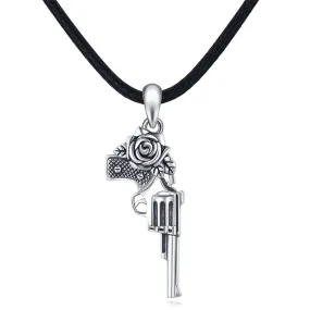 Sterling Silver Gun 3D Pendant Necklace