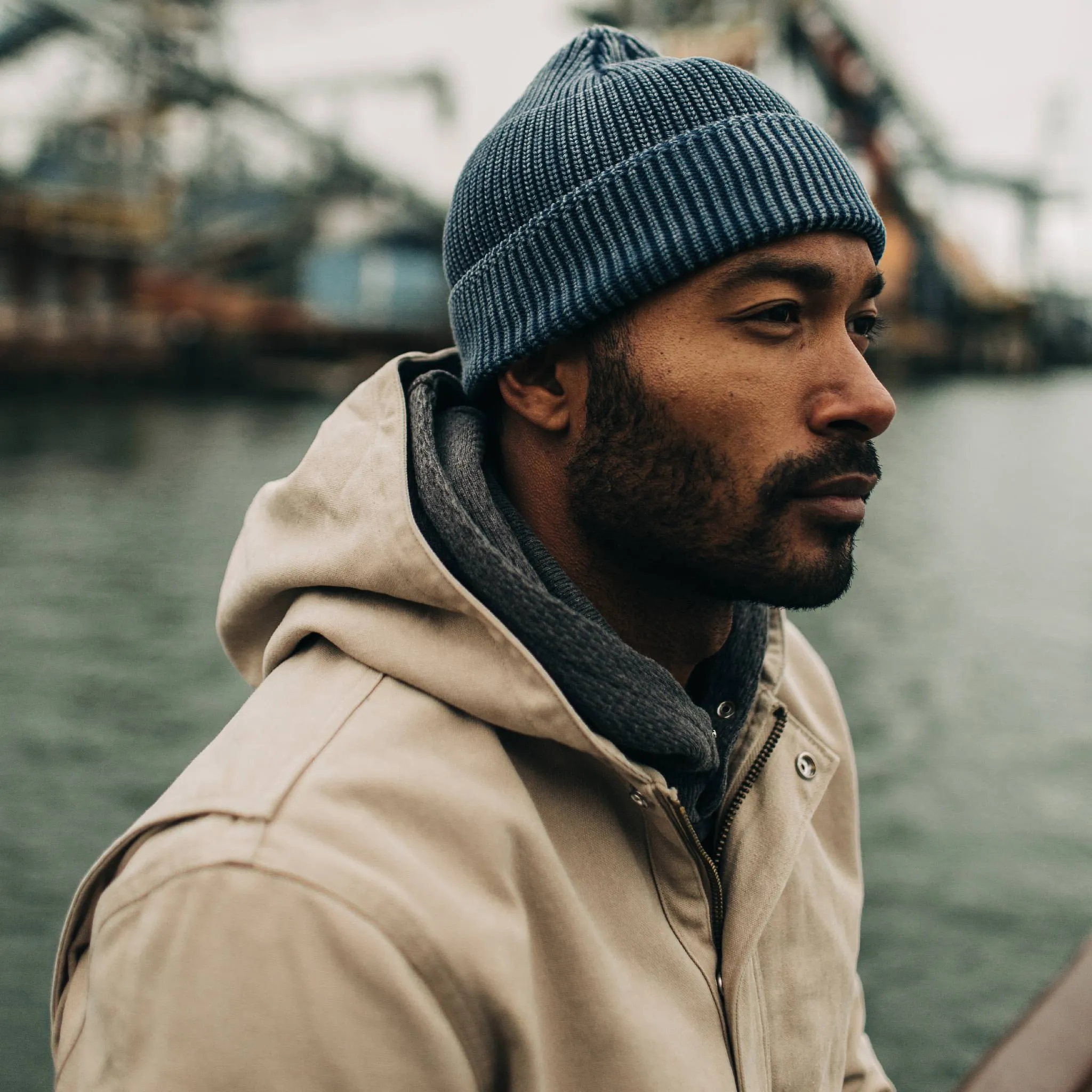 The Rib Beanie in Washed Indigo