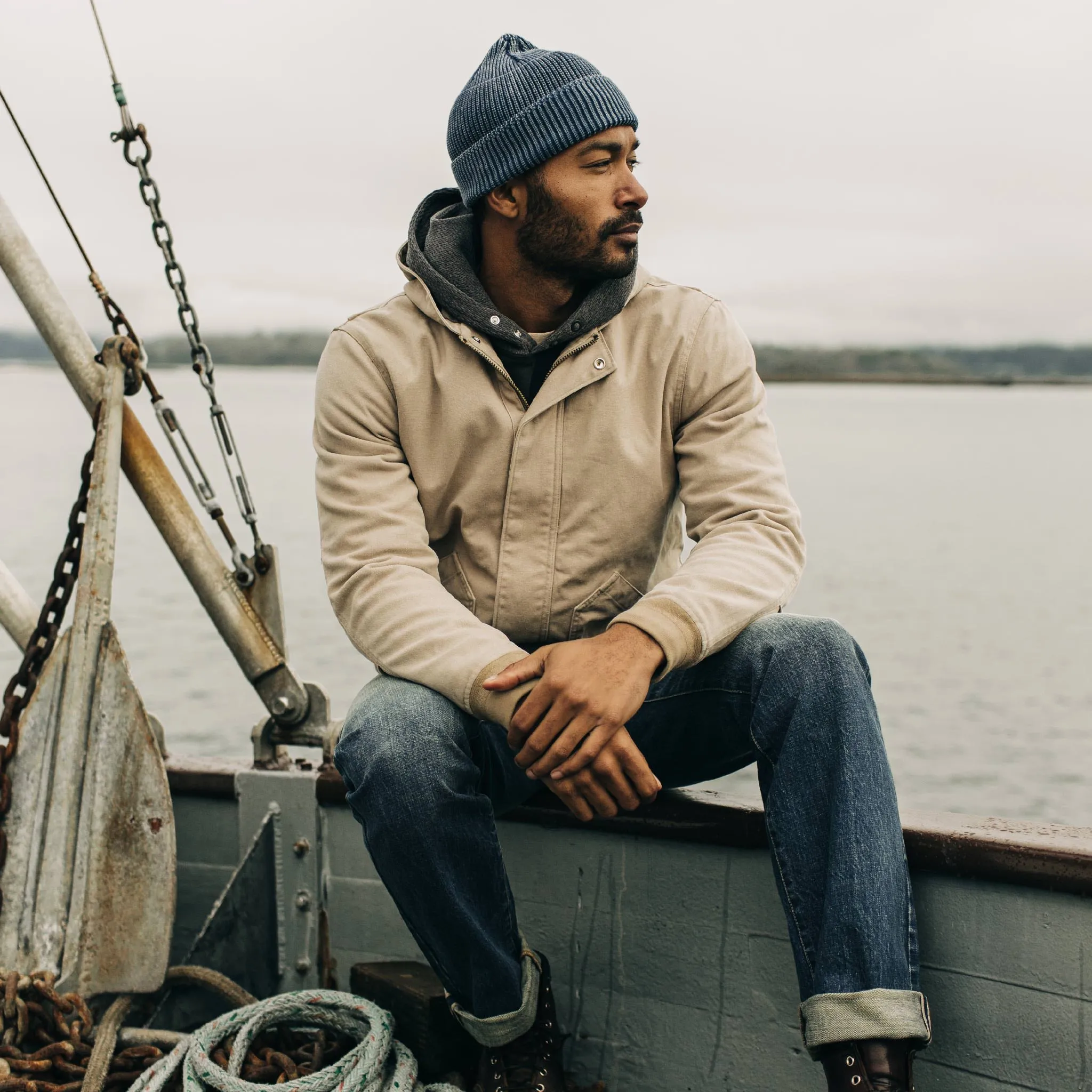 The Rib Beanie in Washed Indigo