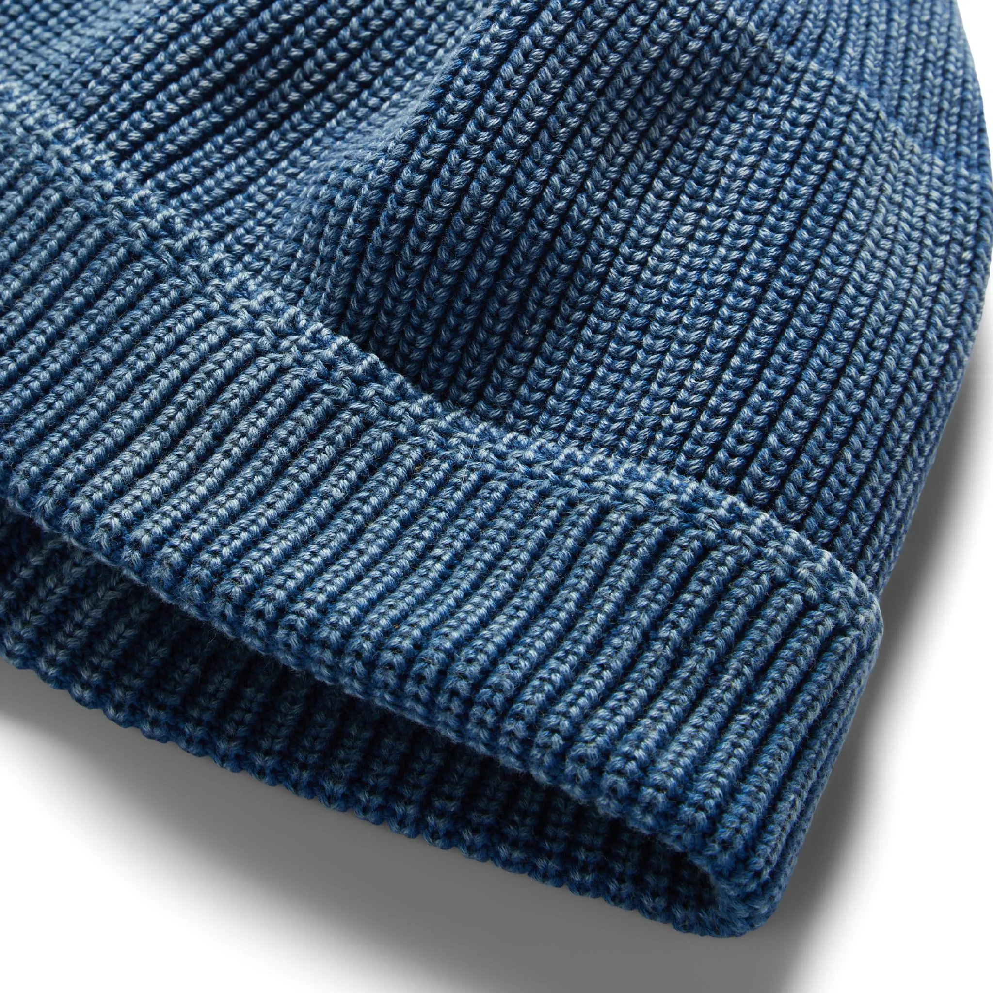 The Rib Beanie in Washed Indigo