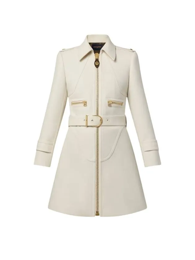 Wool Hopsack Belted Single Coat Light Beige