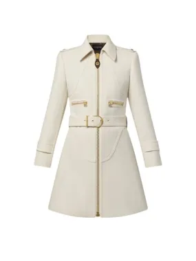 Wool Hopsack Belted Single Coat Light Beige